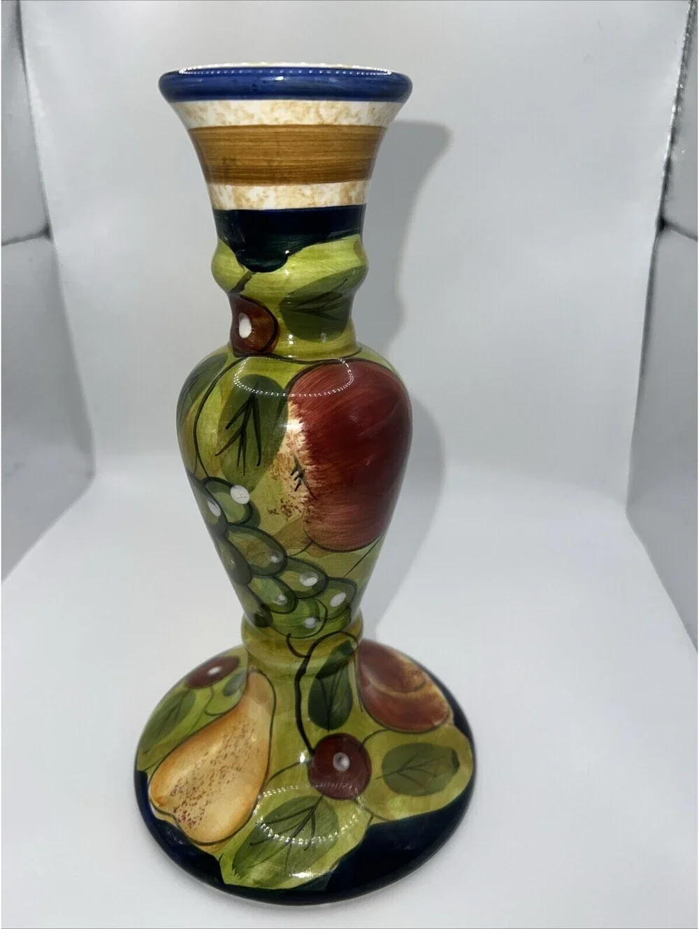 Ceramic Fruit Candle Stick 8 1/4” Tall